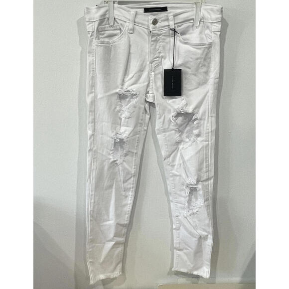 Flying Monkey White Crop Frayed Step Hem Distressed Jeans Size 29 NWT - Picture 1 of 6